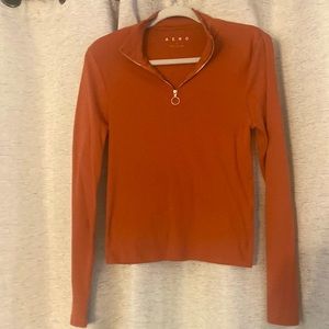 Women’s burnt orange 3/4 zip long sleeve blouse